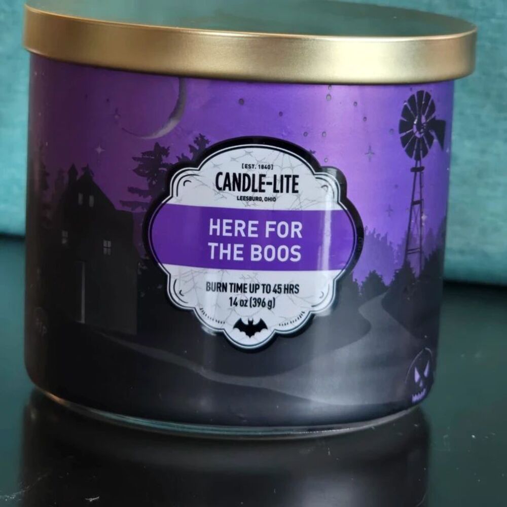 Purple Candle lite Here For The Boos 3 wick 14oz jar candle Halloween themed